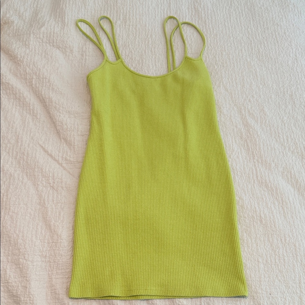 Zara Lime Green Ribbed Knit Tank dress